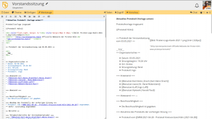 Screenshot des Cryptpads. Hier das Pad für die Vorstandssutzung.